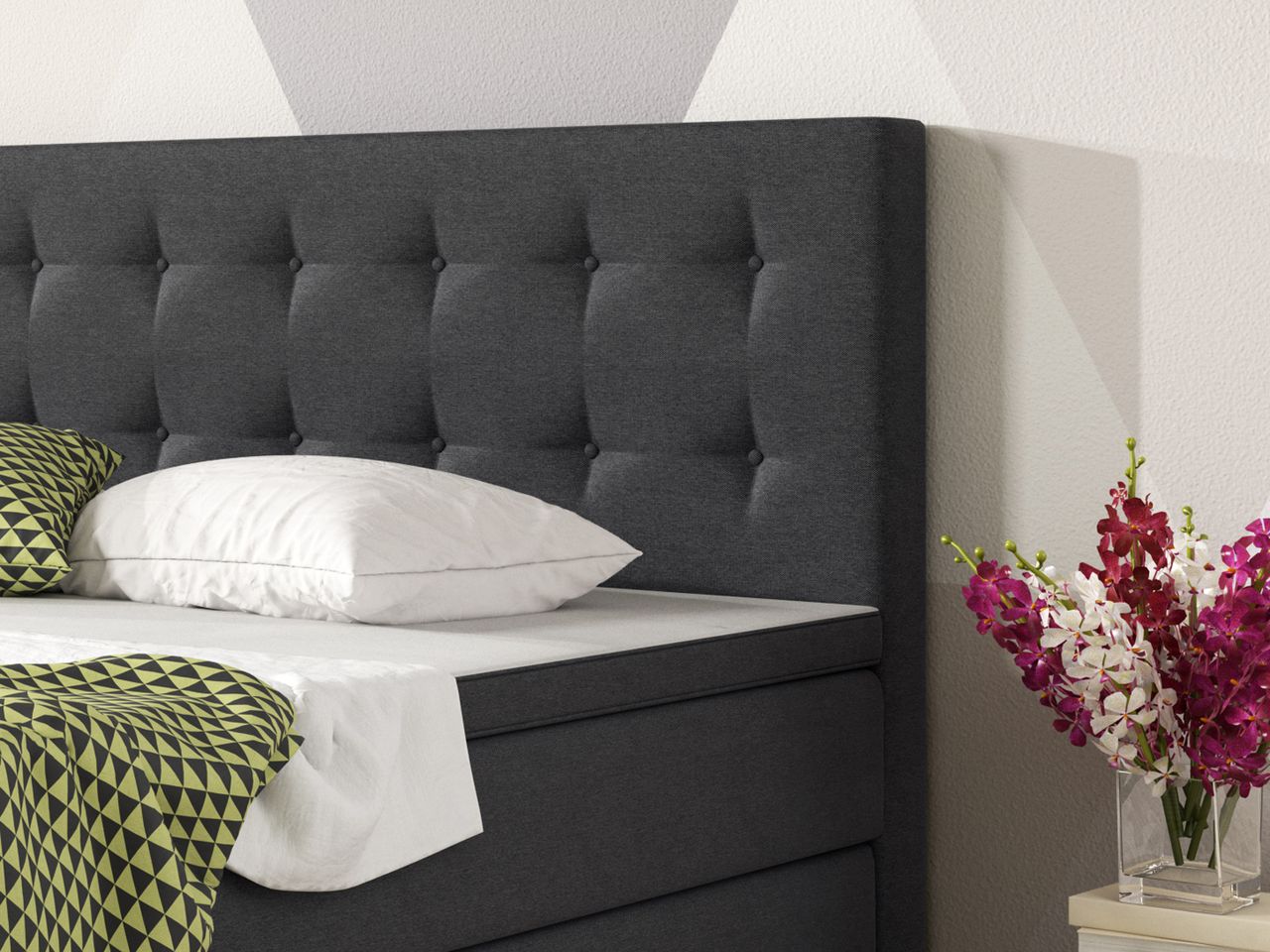 IHG Boxspringbett Köln 180x200 Webstoff Anthrazit