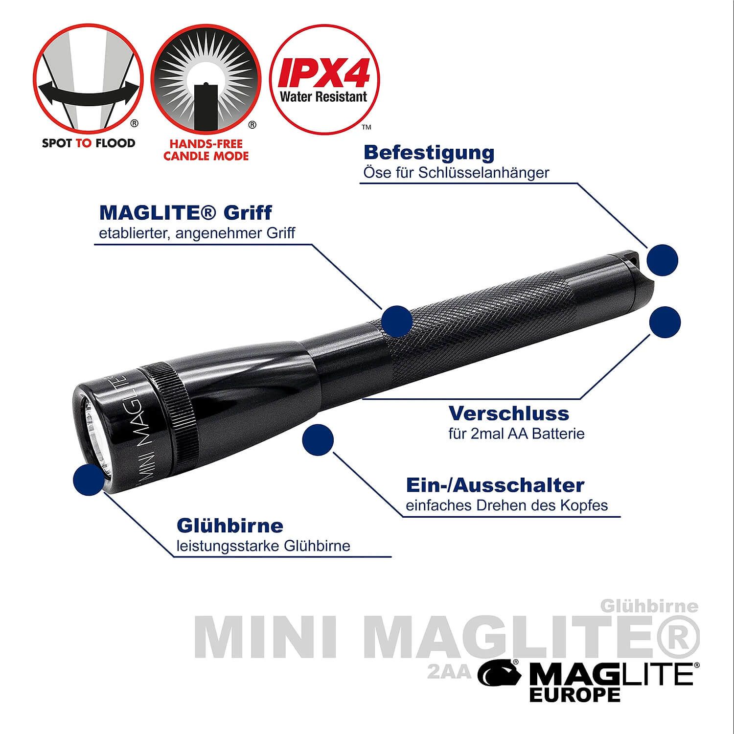 Classic Mini Maglite AA Xenon Taschenlampe