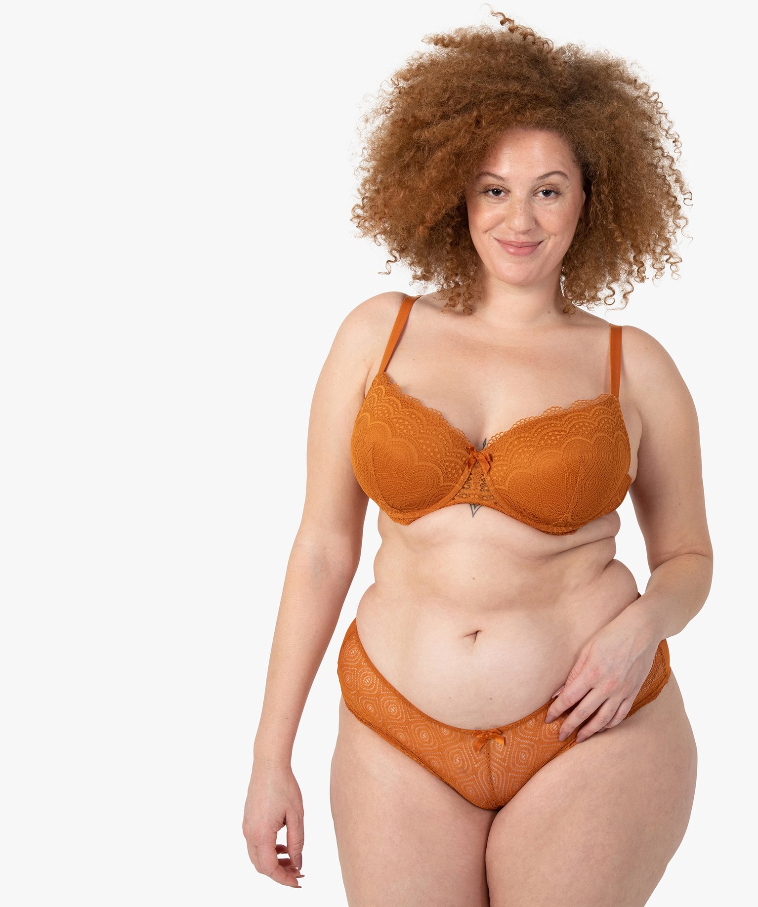 Soutien-gorge grande taille à armatures et coques fines cognac | GEMO