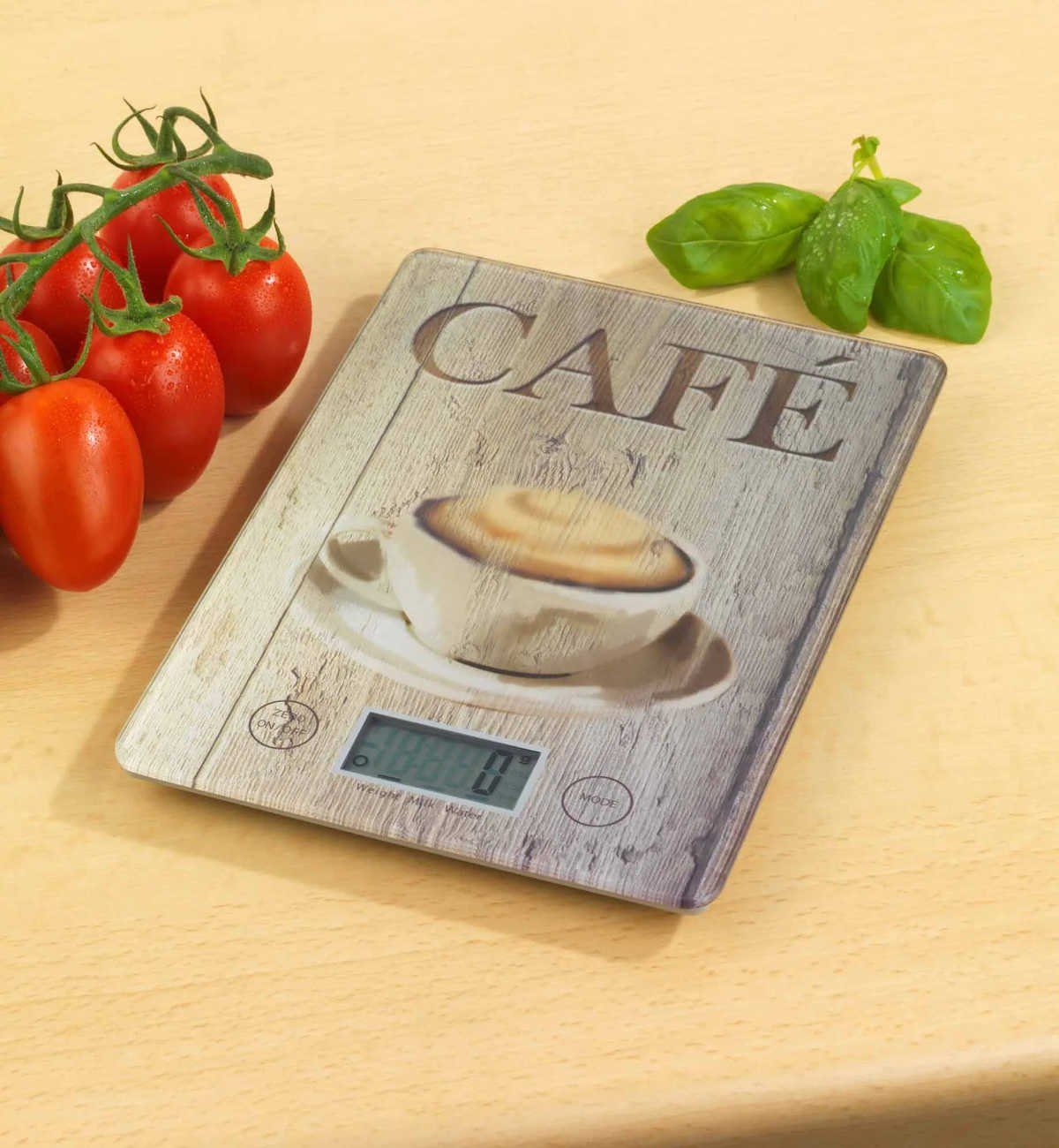 WENKO Küchenwaage Slim Café, Elektronische Küchenwaage Digitalwaage Sensor Tara-Funktion