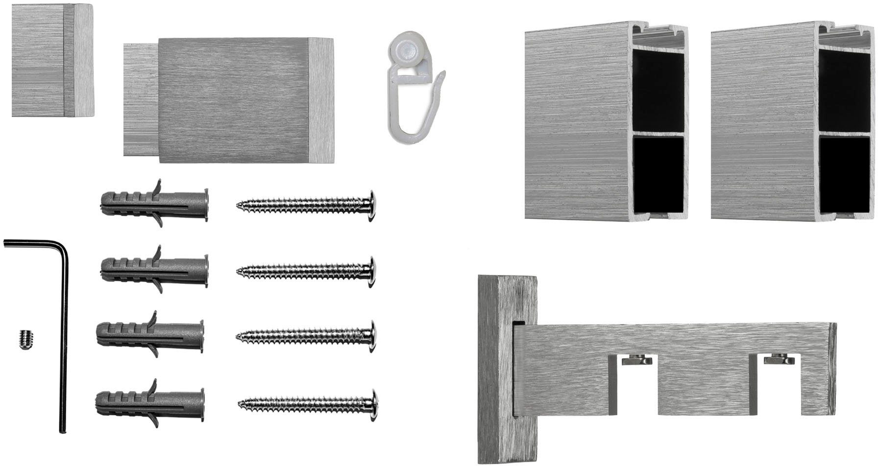 Gardinenstange Inline, indeko, 2-läufig, Fixmaß, verschraubt, Aluminium, Innenlauf Komplett-Set inkl. Gleitern und Montagematerial