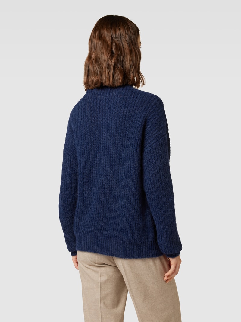 Strickpullover mit Troyer-Kragen in marineblau