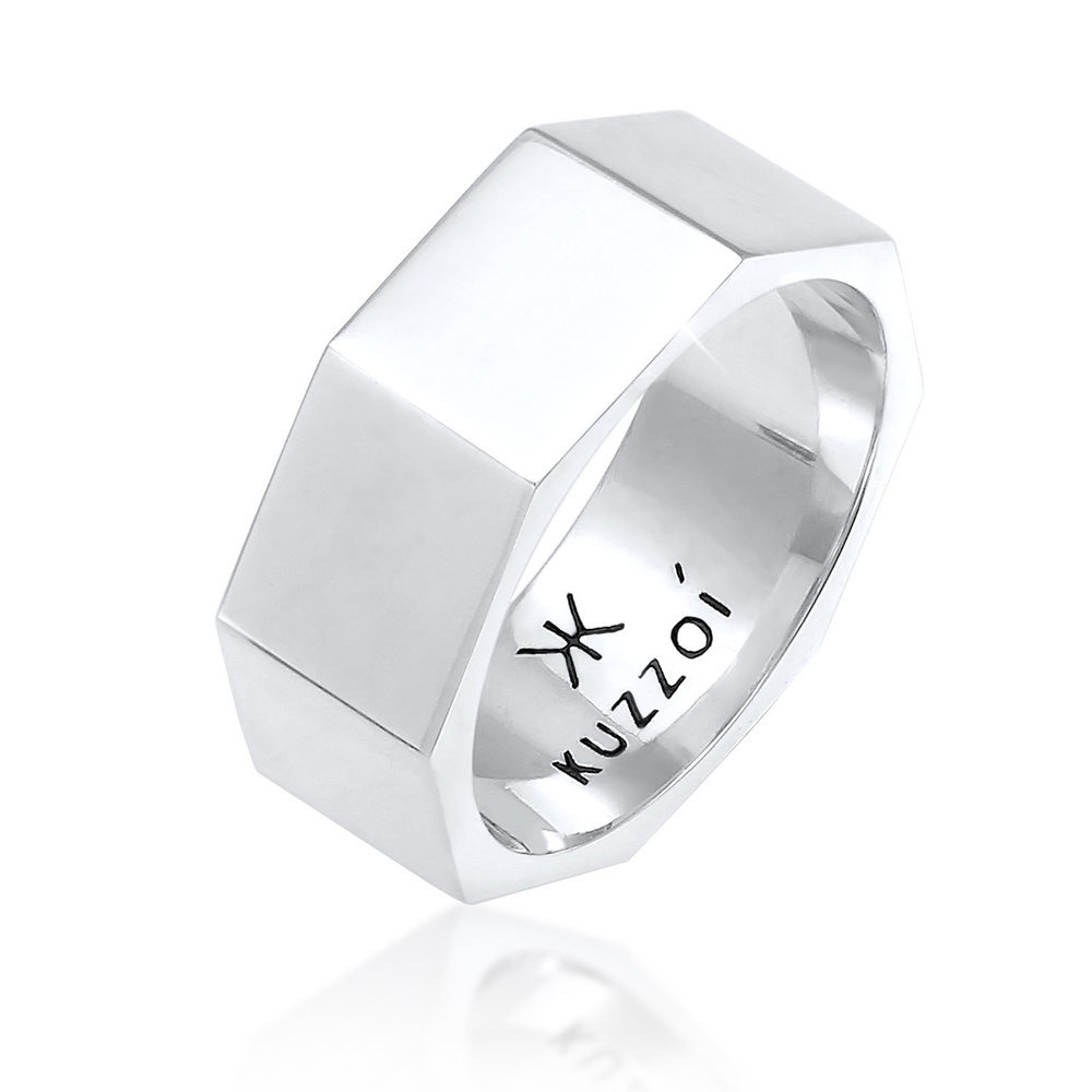 KUZZOI KUZZOI Bague Hommes Bandring Hexagone Geo Look Tendance en argent sterling 925 Bague