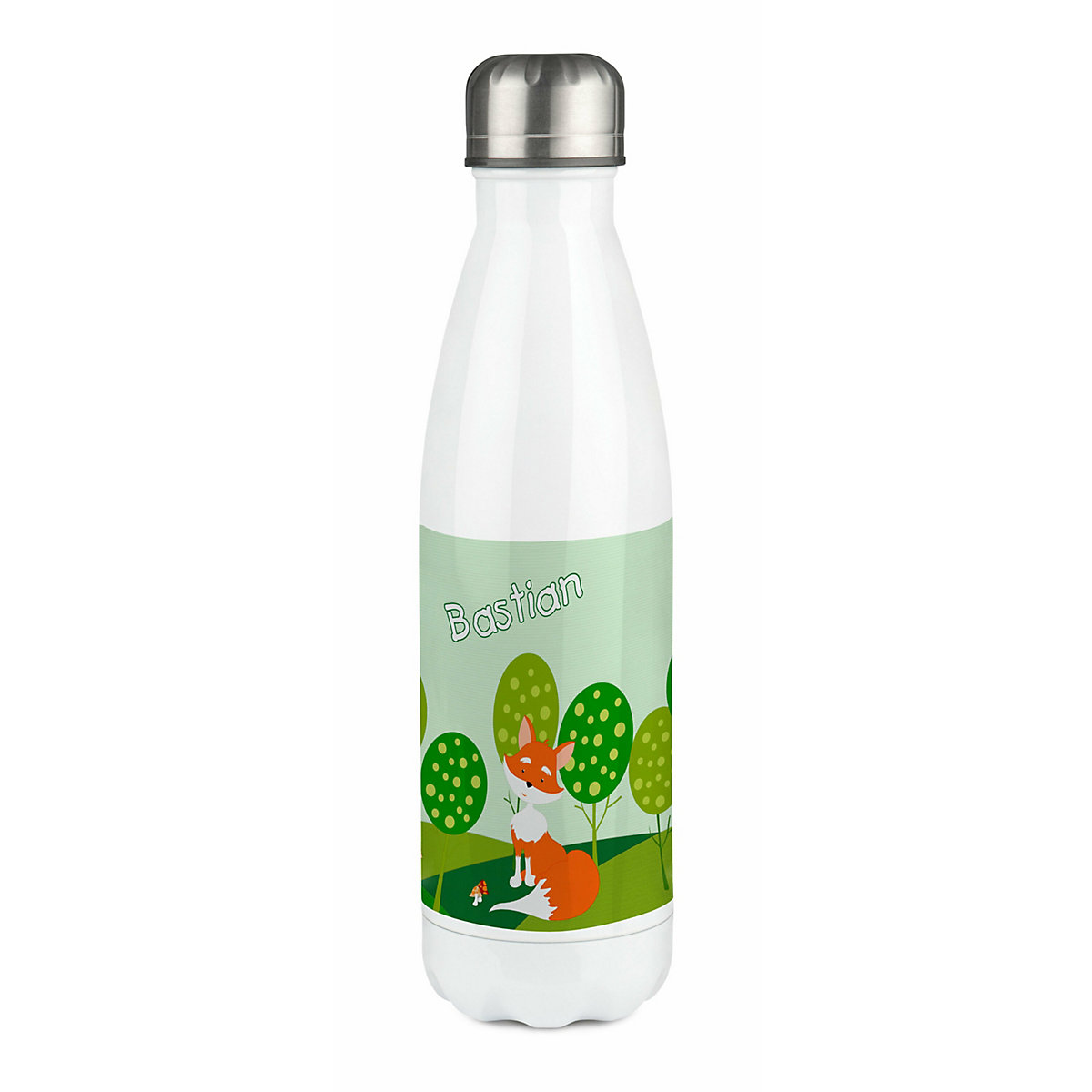 Edelstahl Kinder Thermoflasche / Trinkflasche bunt Fuchs Spülmaschinenfest, Auslaufsicher, Bruchfest, Doppelwandig, Für Heißgetränke geeignet, Mit Deckel, Isoliert
