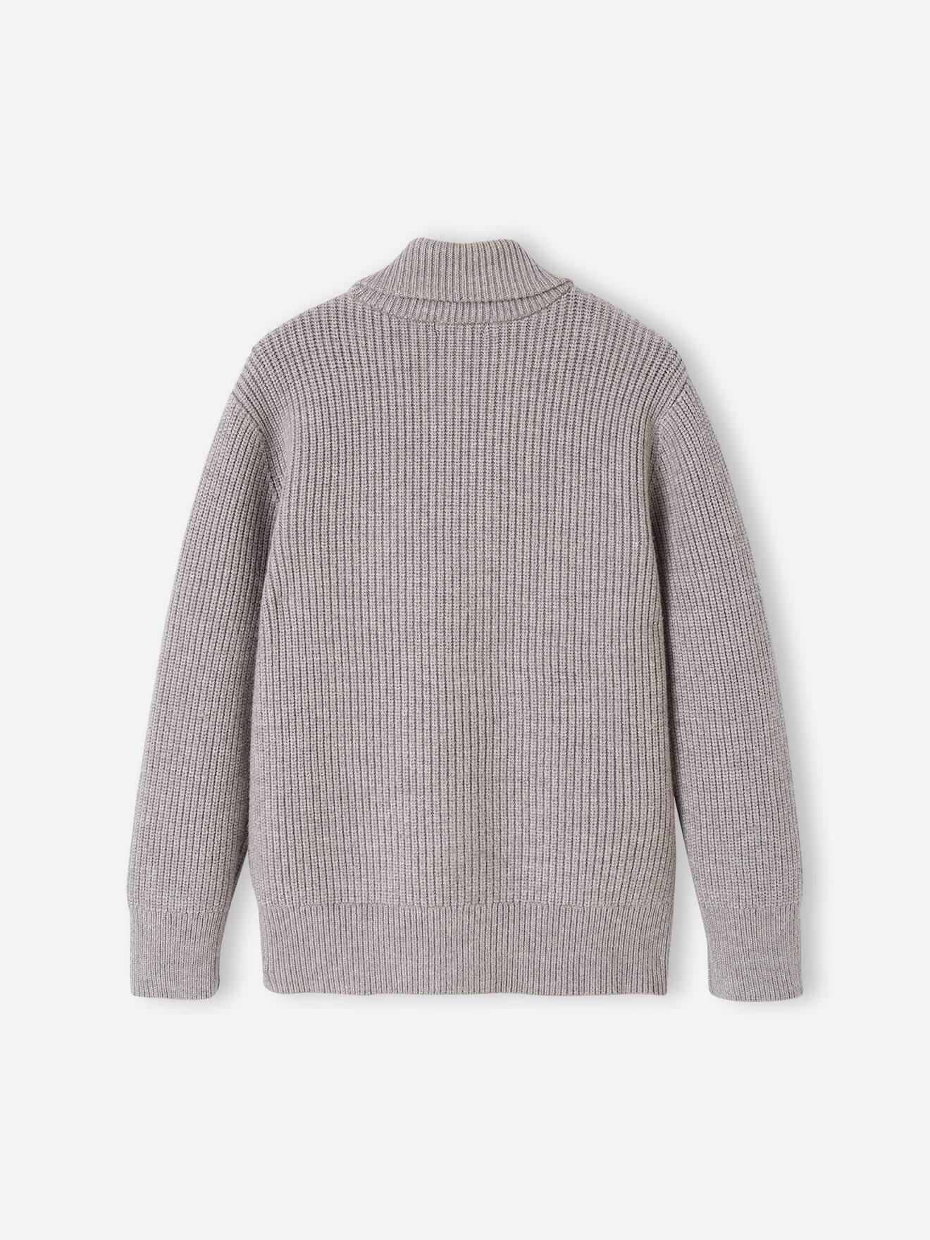 Vertbaudet Jungen Strickjacke, Musterstrick Oeko-Tex - grau meliert