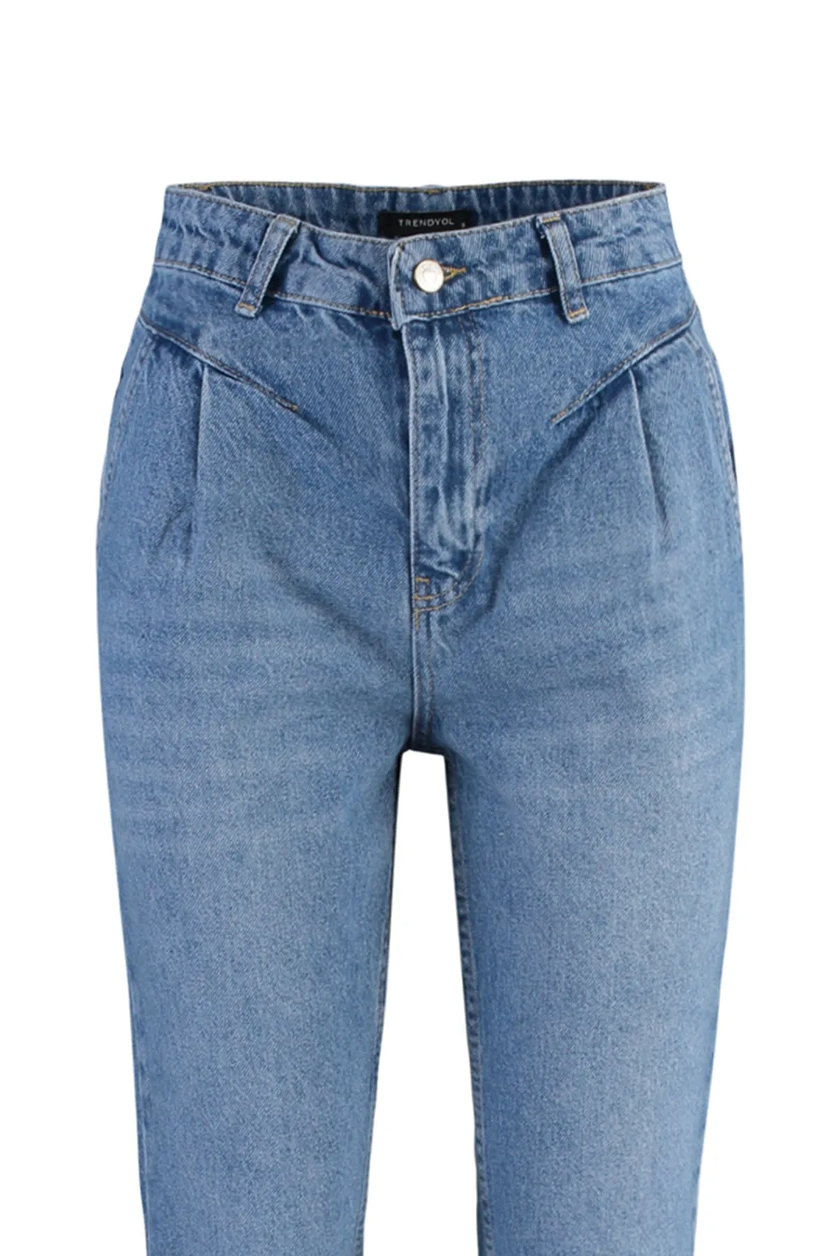 Trendyol Collection  Blaue hoch taillierte Mom-Jeans mit Bundfalten TWOAW23JE00485