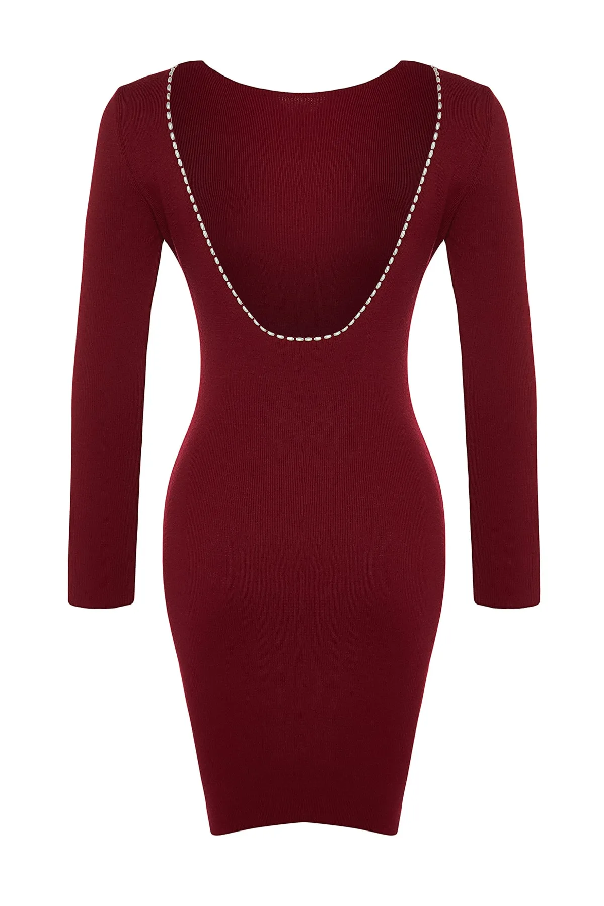 Trendyol Collection  Weinrotes, figurbetontes Mini-Strickkleid mit Rückendetail TWOAW24EL00089