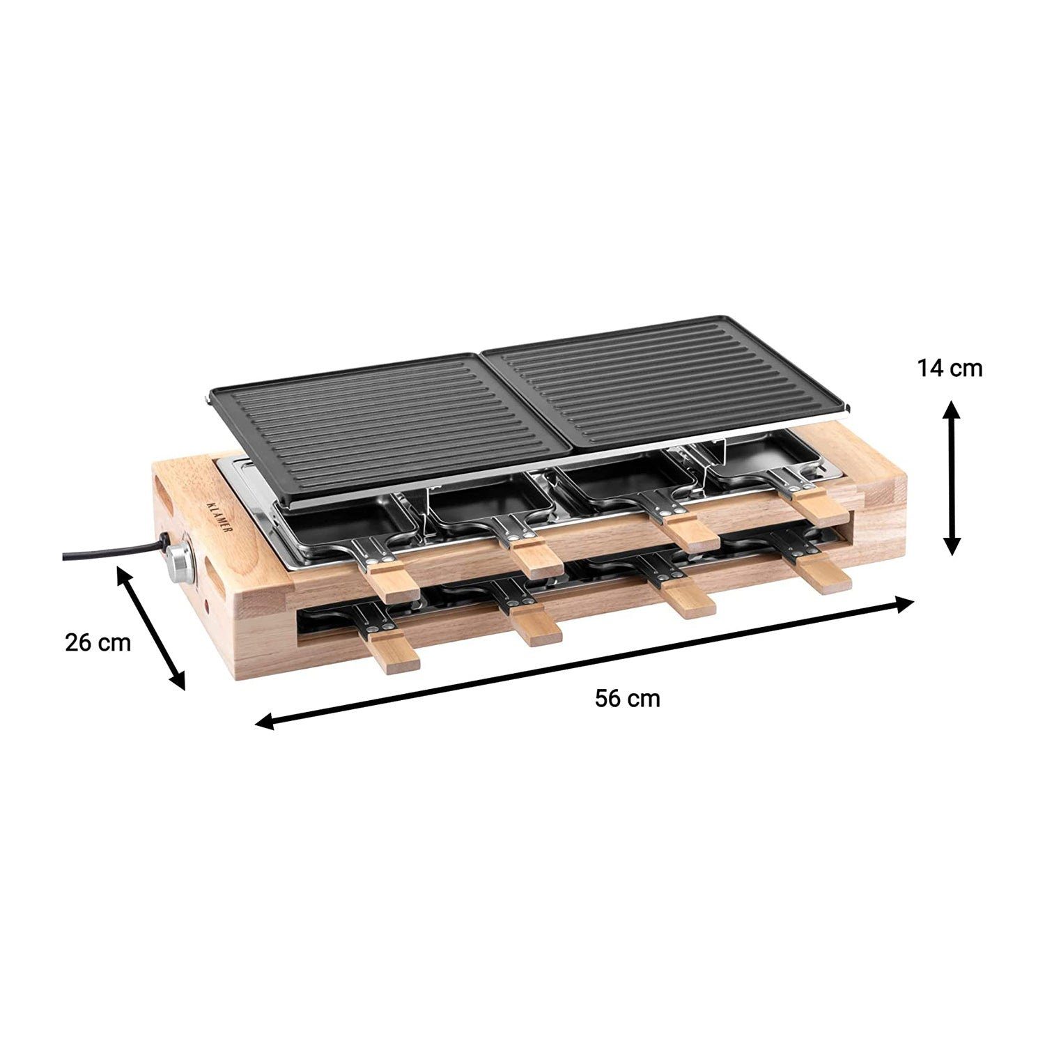 KLAMER Raclette KLAMER Raclette 8 Personen, 1500W Raclette Grill mit Holzgestell, Rac…