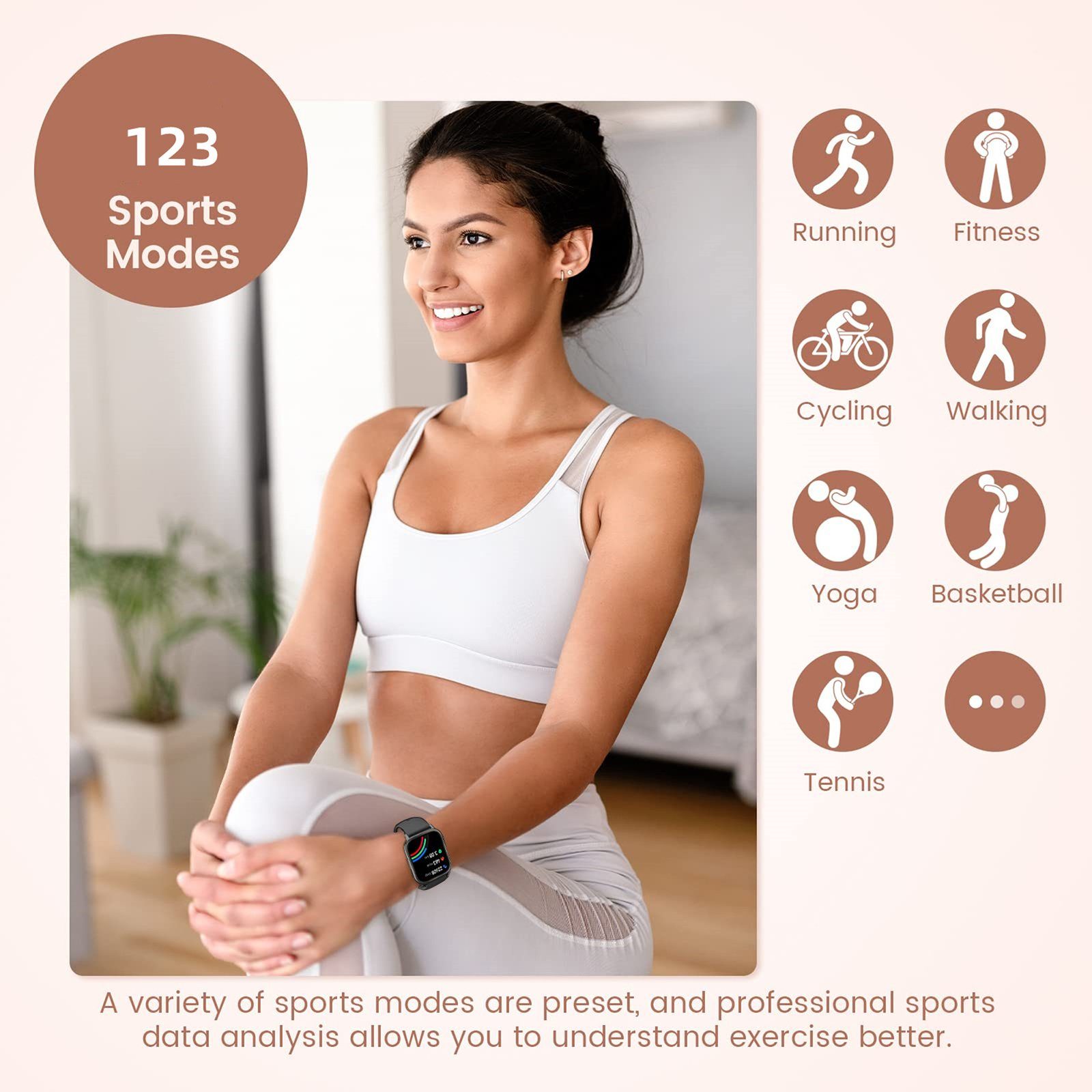 Tisoutec Smartwatch Damen Herren, Fitness Tracker Uhr mit Anruffunktion, Smartwatch (Fitnessuhr mit Telefonfunktion 1,85