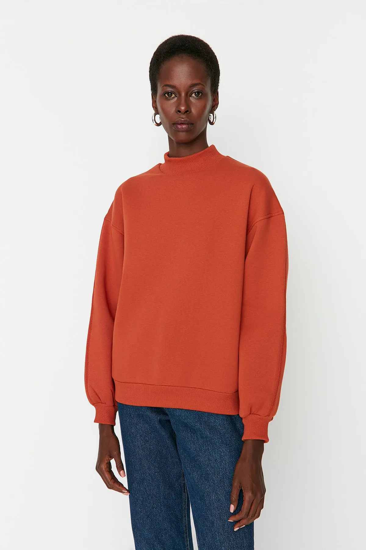 Trendyol Collection  Tile Dickes Innenfleece Stehkragen Entspannte/Bequeme Passform Strick-Sweatshirt TWOAW20SW0584