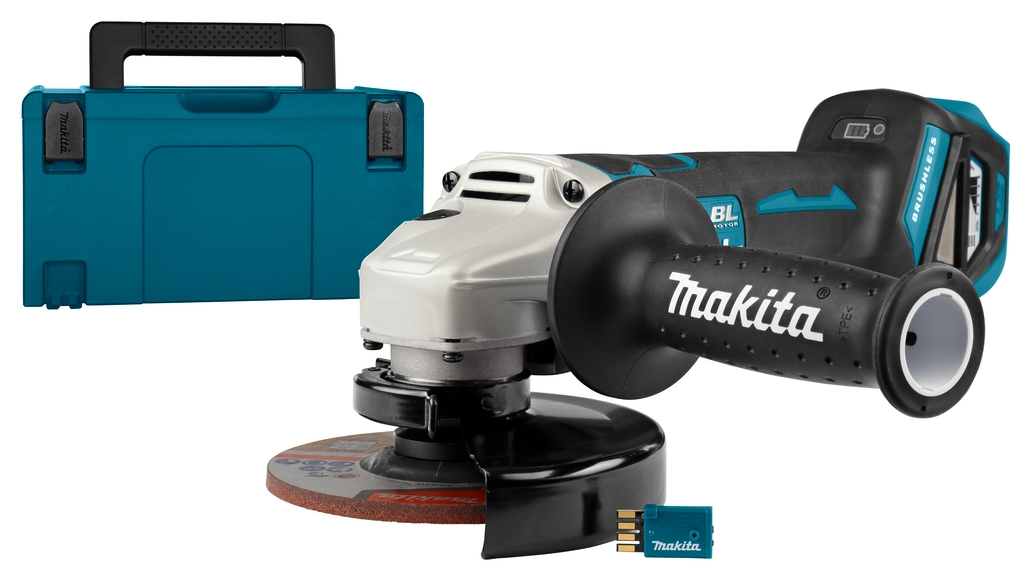 Polizor unghiular Makita DGA518ZJU 18V 125 mm (AWS) cu frână. În cutie Mbox, fără baterii și încărcător
