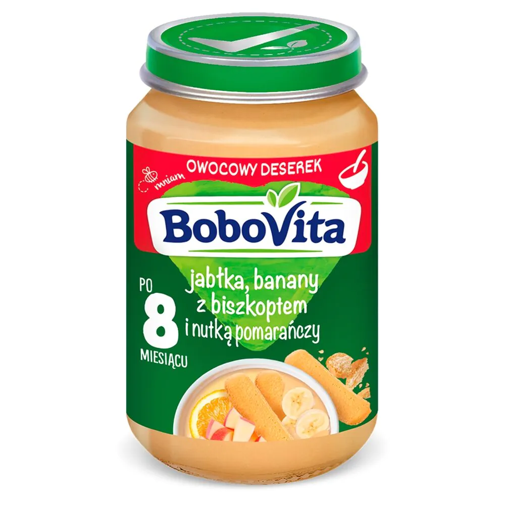 Επιδόρπιο μήλου και μπανάνας Bobovita με παντεσπάνι μετά από 8 μήνες