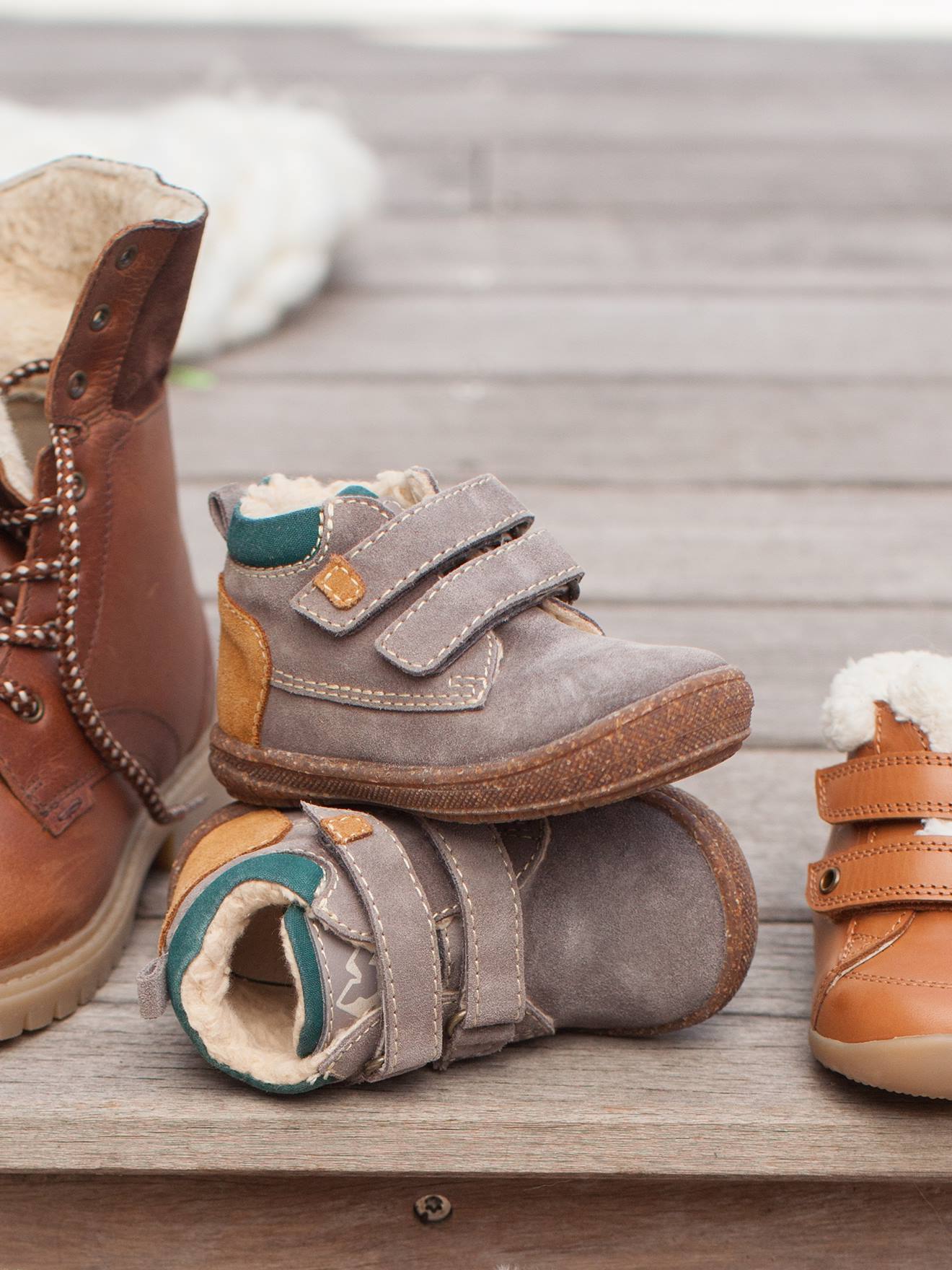 Bottines fourrées en cuir bébé garçon taupe