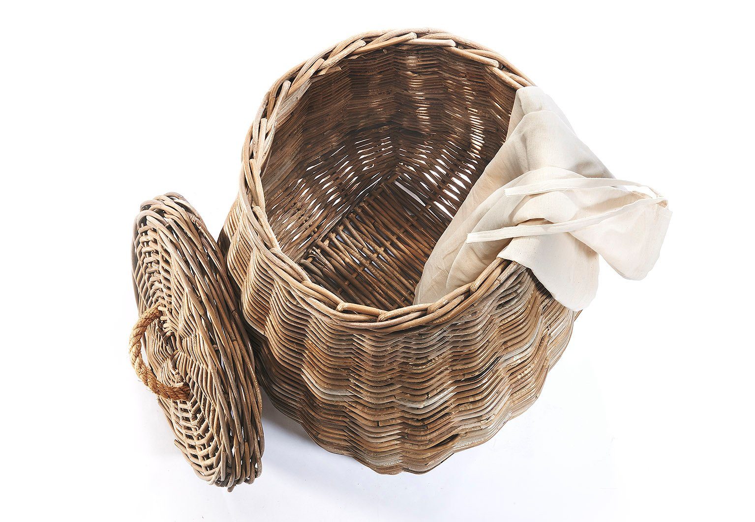 Kobolo Wäschekorb Wäschebehälter rund - Rattan kubu grey mit Deckel