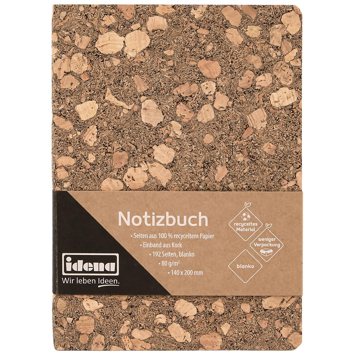 Notizbuch Kork, blanko, 192 Blatt, 20 x 14 cm