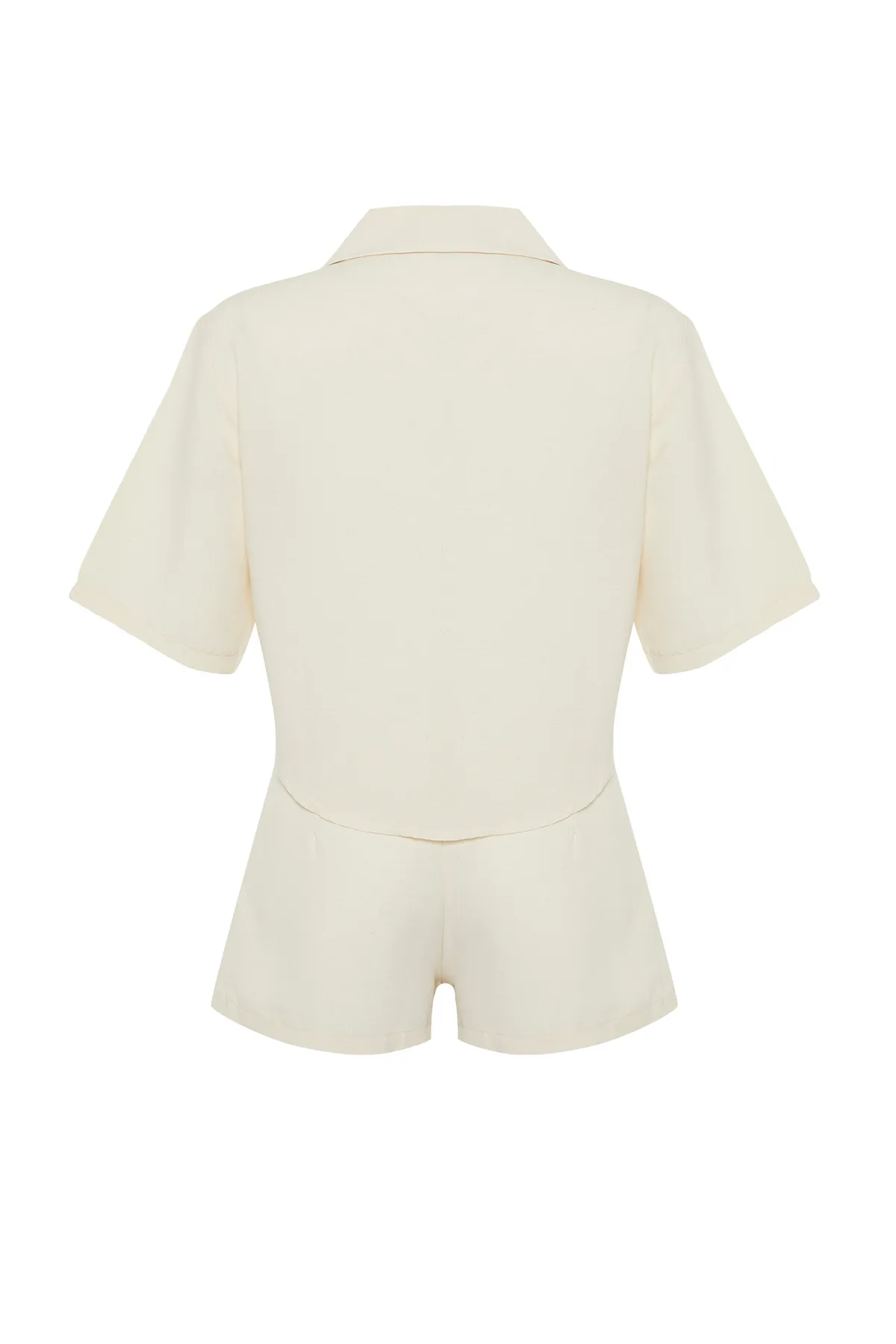 Trendyol Collection  Beige gewebtes Hemd-Shorts-Set aus Leinenmischung TBESS24AU00019