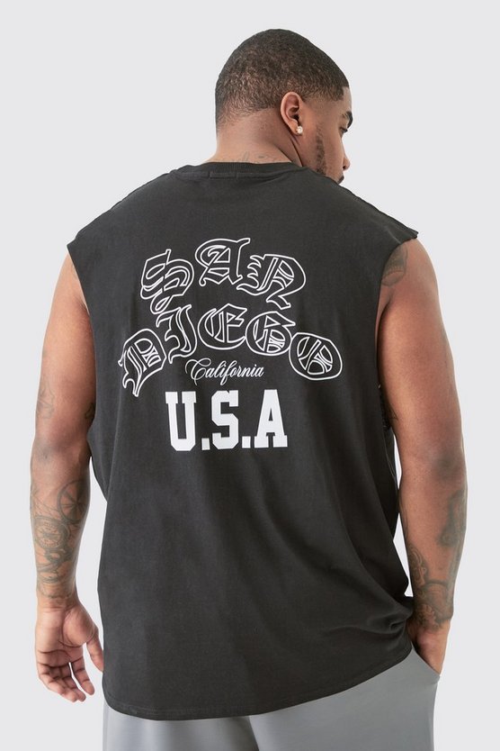 Plus schwarzes Tanktop mit San Diego Print
