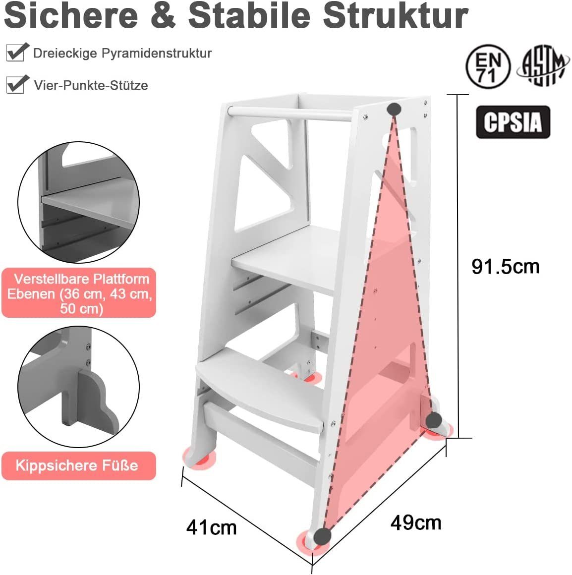 Dripex Stehhilfe Lernturm Für Kinder ab 1 Jahr Tritthocker mit Tafel