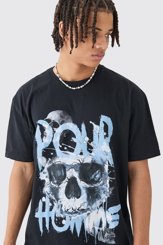 Oversize T-Shirt mit Pour Homme Totenkopf-Print