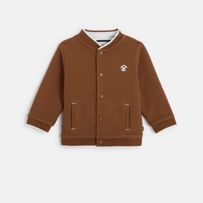 Gilet réversible maille fantaisie et rayée marron bébé garçon