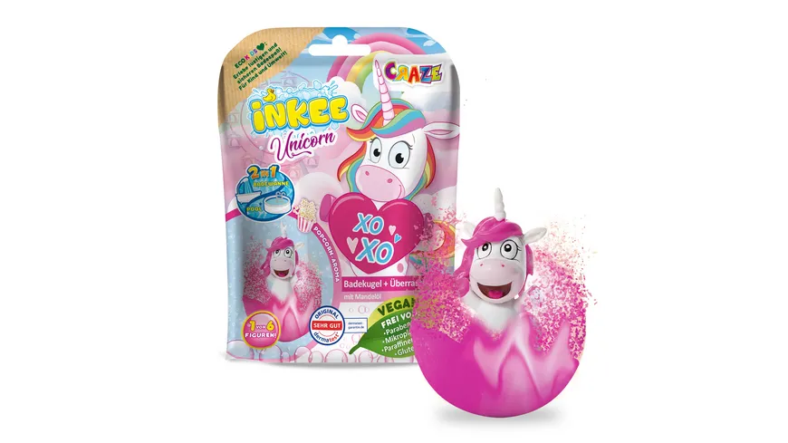 CRAZE - INKEE Unicorn Badekugel mit Popcornduft - mit Überraschung (1 von 6 Figuren) 100 g