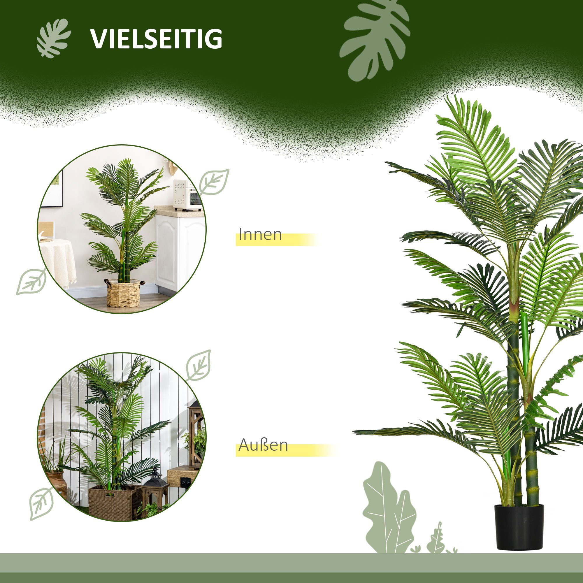 Kunstpflanze künstliche Pflanze Palme, HOMCOM, Höhe 150 cm, inkl. Übertopf