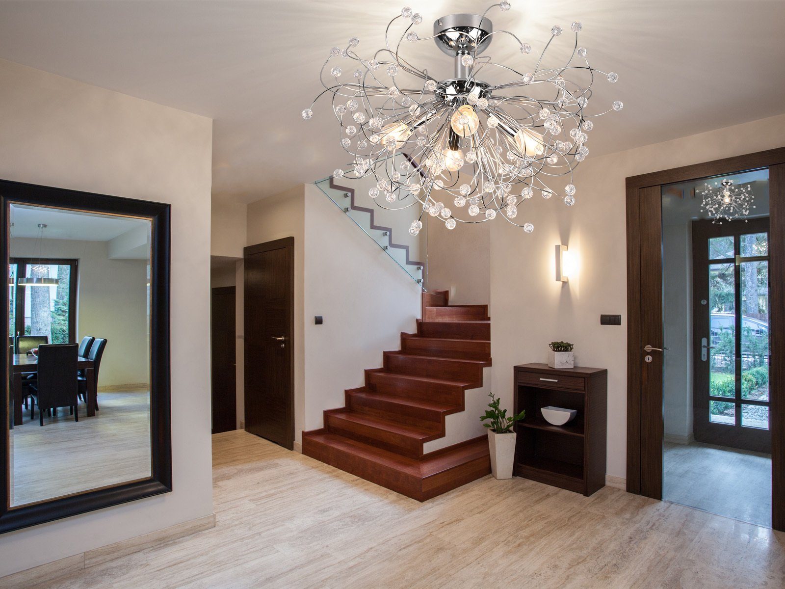 meineWunschleuchte LED Deckenleuchte, LED wechselbar, Warmweiß, ausgefallene Designer Kristall-lampe Treppenhaus Galerie Silber, Ø55cm