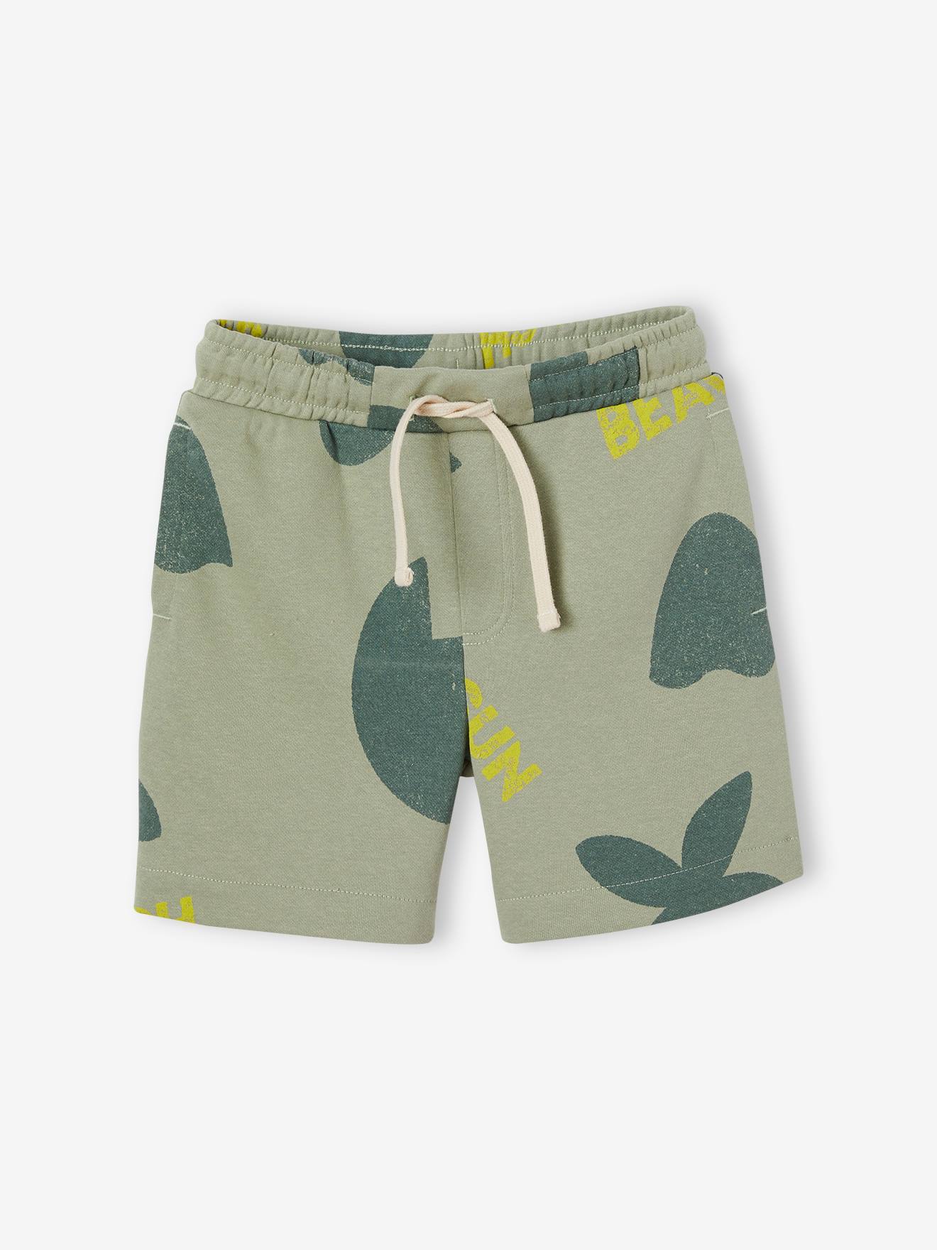 Short en molleton maxi motifs exotiques garçon vert sauge
