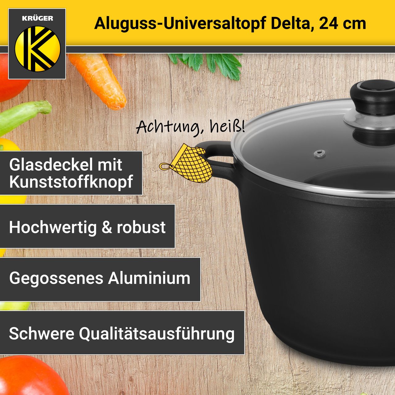 Karl Krüger Aluguss Universaltopf DELTA mit Deckel, 24 cm