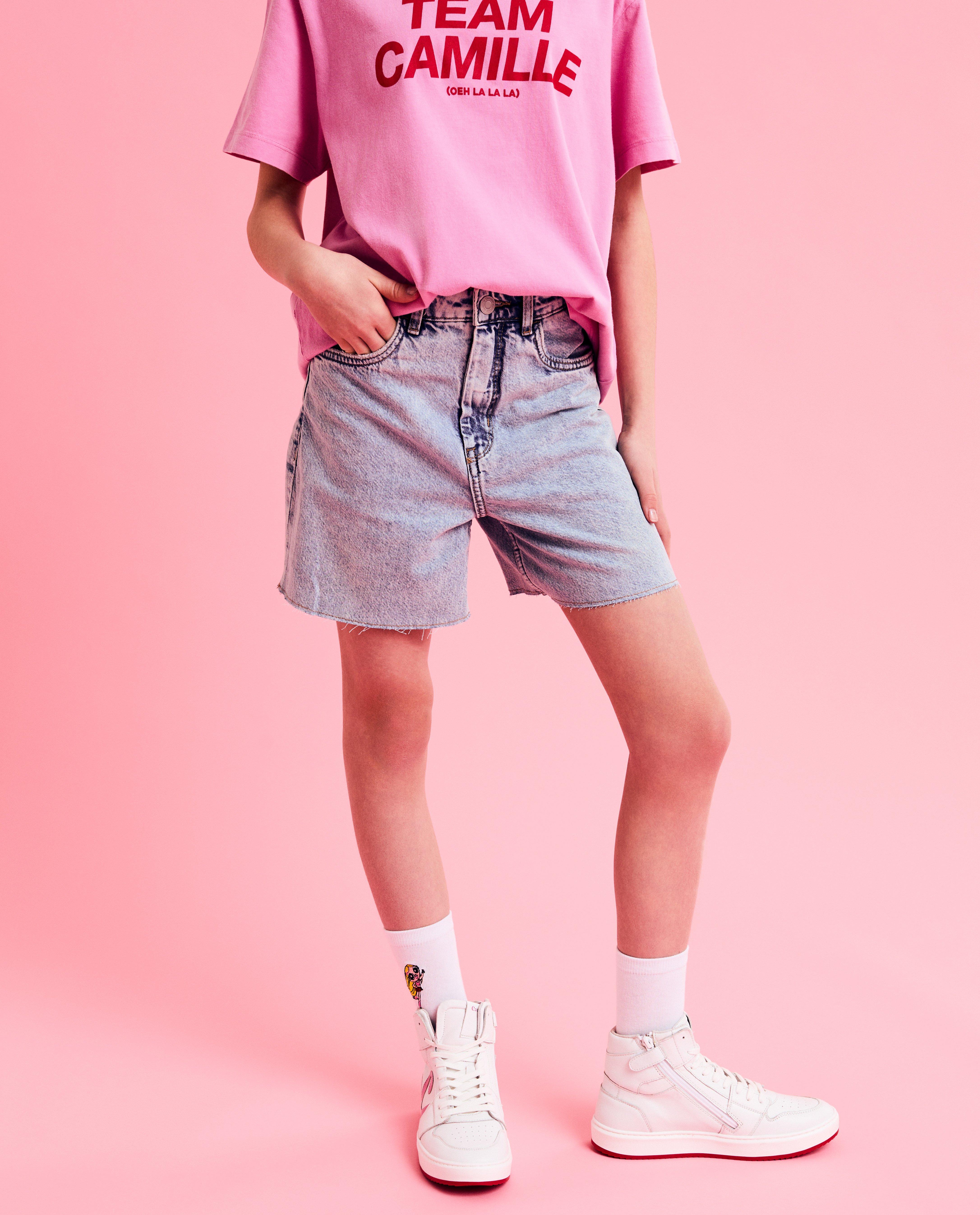 Pantaloni scurți din denim rupți CAMILLE, croială largă, 6-14 ani albastru deschis