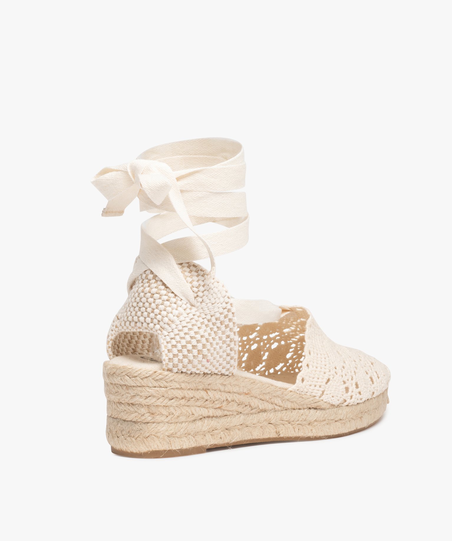 Sandales femme compensées dessus macramé uni blanc | GEMO