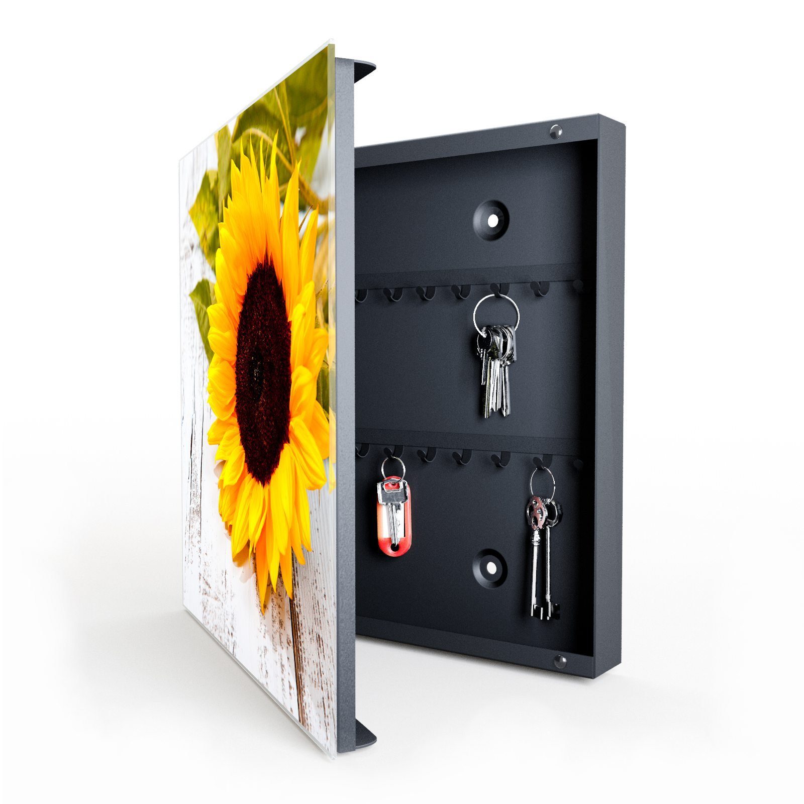 Primedeco Schlüsselkasten Magnetpinnwand mit Glasfront Sonnenblume auf Holztisch (1 St)