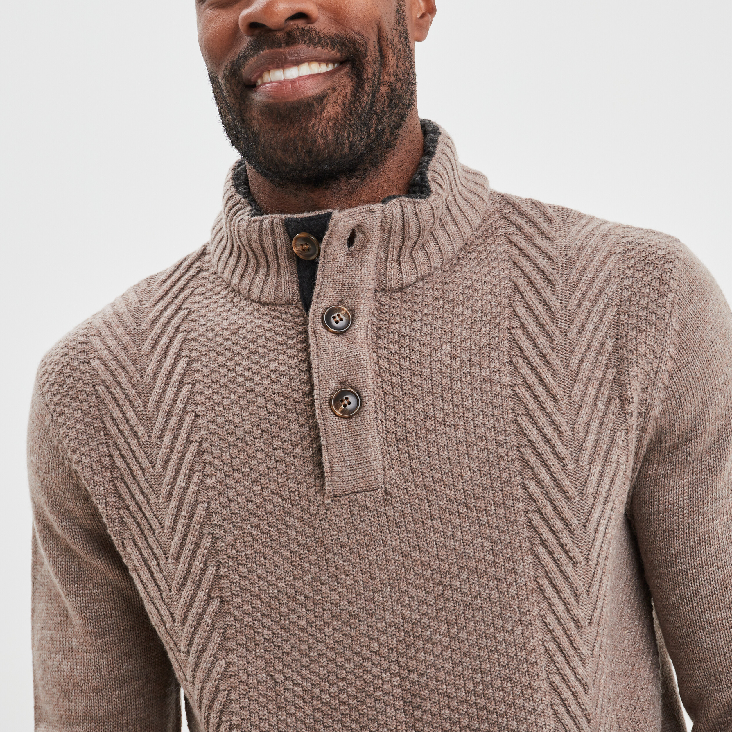 Pull camionneur boutonné taupe homme | La Halle