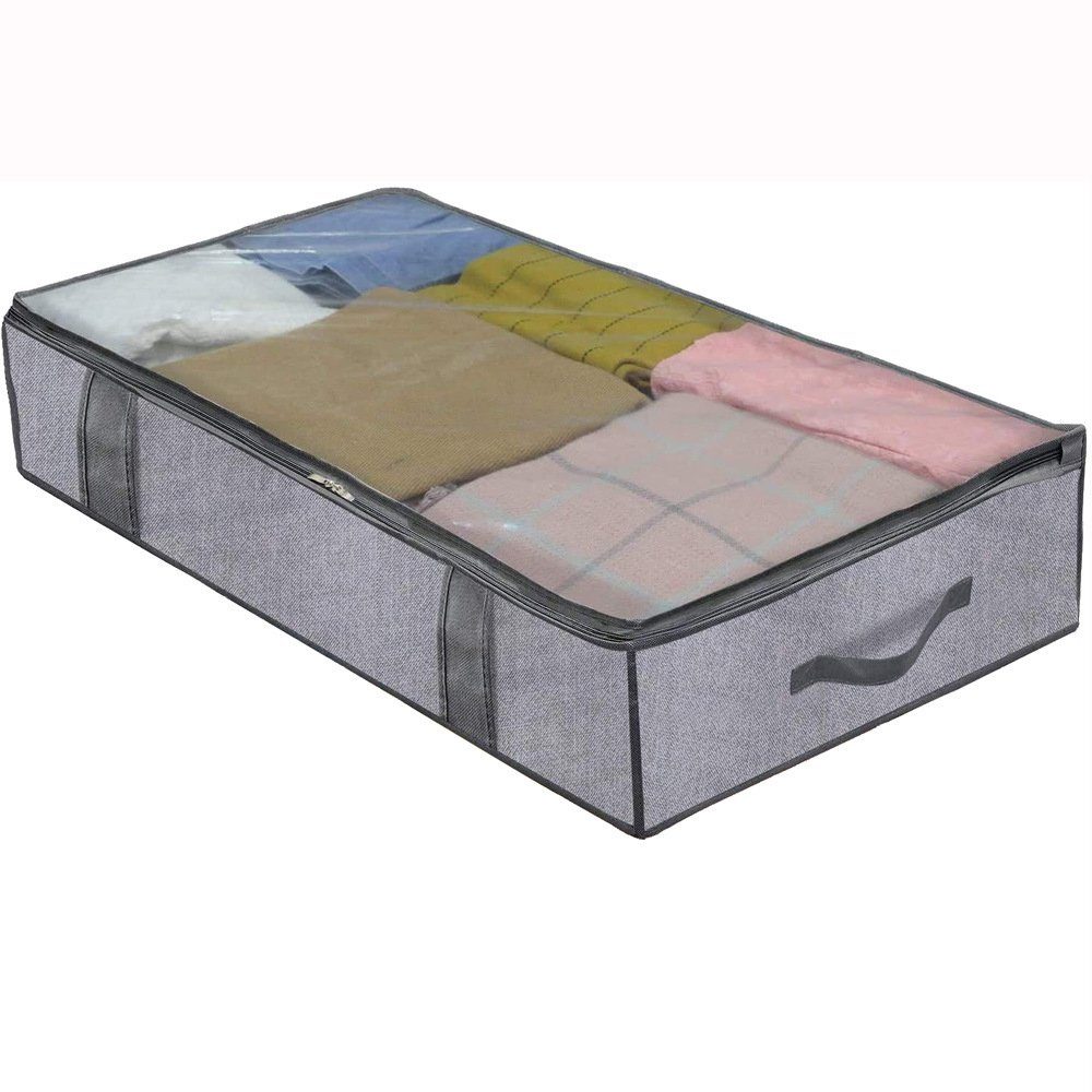 Wunderwelt Aufbewahrungstasche 2 Stück Unterbettkommode (Unterbett Aufbewahrungsbox mit deckel, 1-tlg., Faltbare Kleidung Aufbewahrung Aufbewahrungstasche), für Bettdecken Kleidung Unterbett Kleiderschrank, Grau