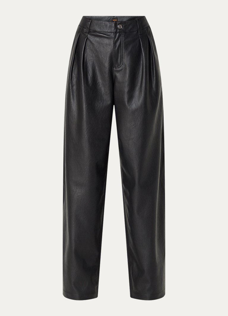 Pantaloni HUGO BOSS din piele ecologică, cu talie înaltă și croială largă, cu detalii plisate.