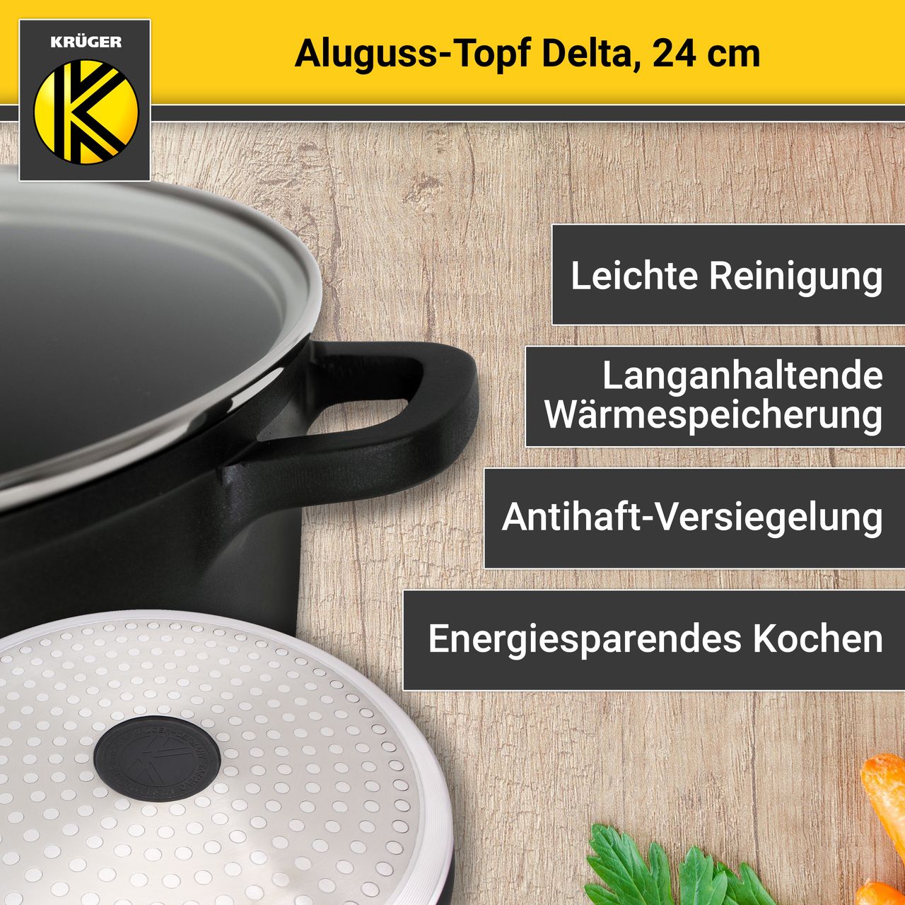Karl Krüger Aluguss Fleischtopf DELTA mit Deckel, 24 cm