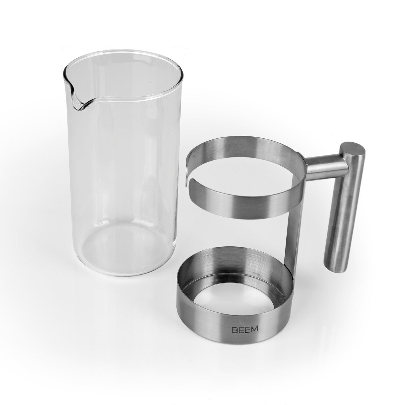 BEEM Kaffeebereiter French Press Kaffeepresse, 1l Kaffeekanne, Camping, Outdoor, Glas & Edelstahl, hitzebeständige Borosilitglas