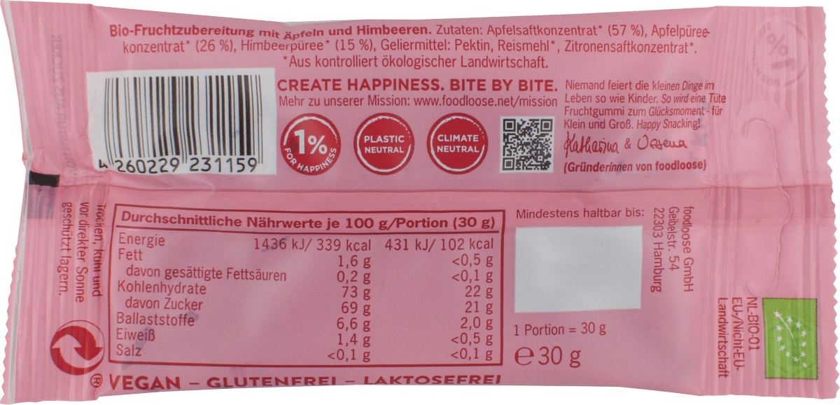 Fruchtgummi Himbeere, 30 g