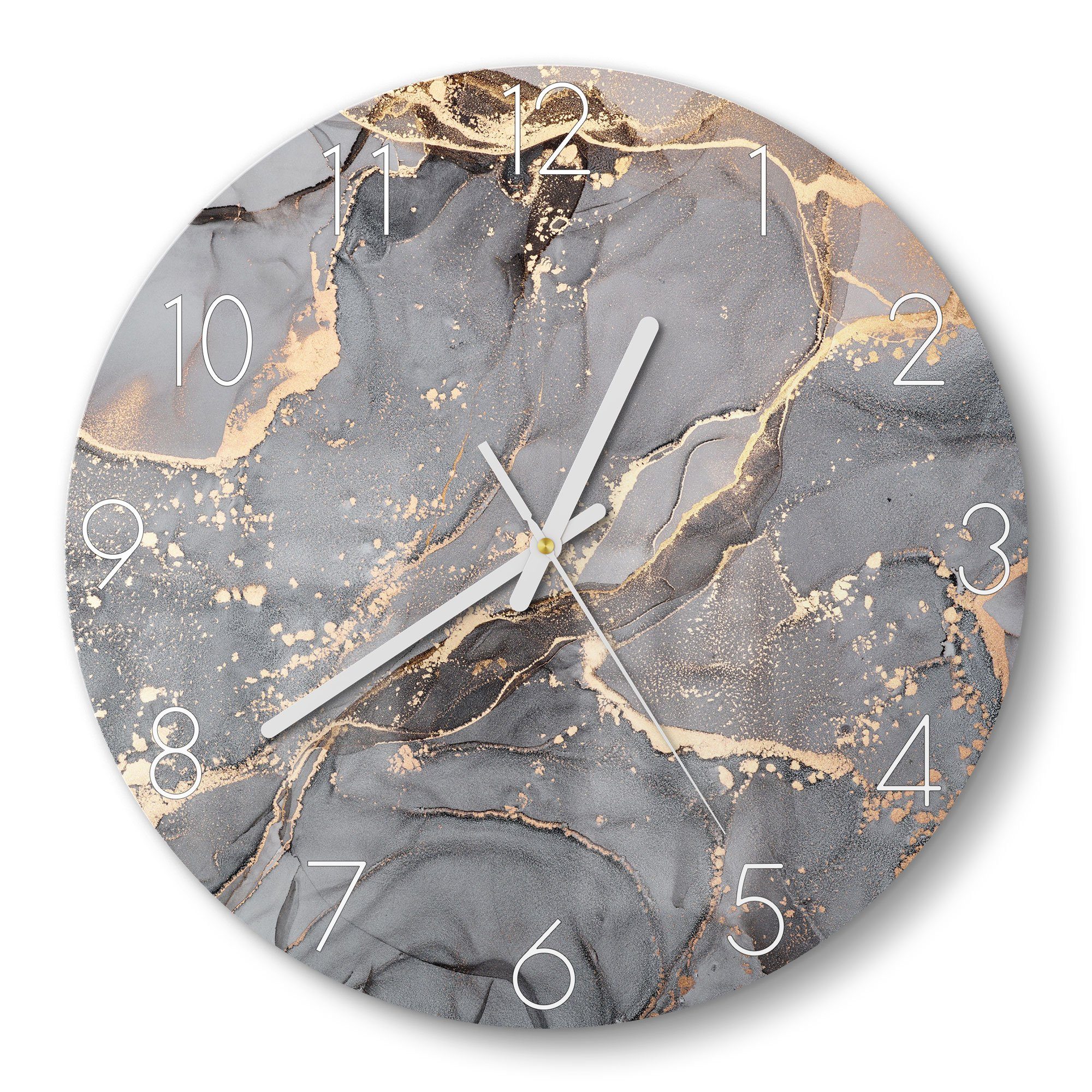 DEQORI Wanduhr 'Elegantes Marmormuster' (Glas Glasuhr modern Wand Uhr Design Küchenuhr)