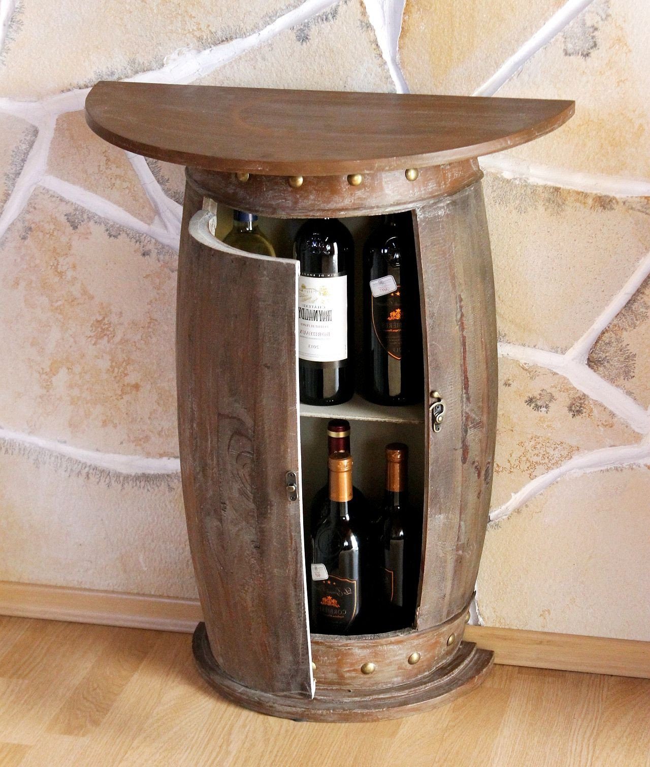 DanDiBo Weinregal Wandtisch Tisch Weinfass 0373-R Braun Schrank Weinregal Fass 73 cm Beistelltisch