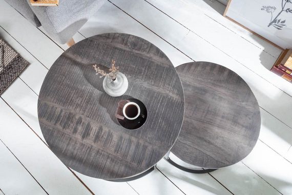 riess-ambiente Beistelltisch ELEMENTS 57cm grau (Set, 2-St), Massivholz · Metall-Gestell · Holztisch · Industrial
