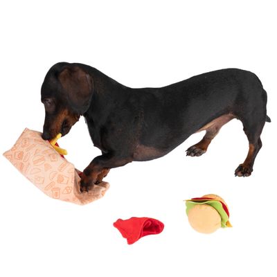 Hundespielzeug Squeaky Burger Menü