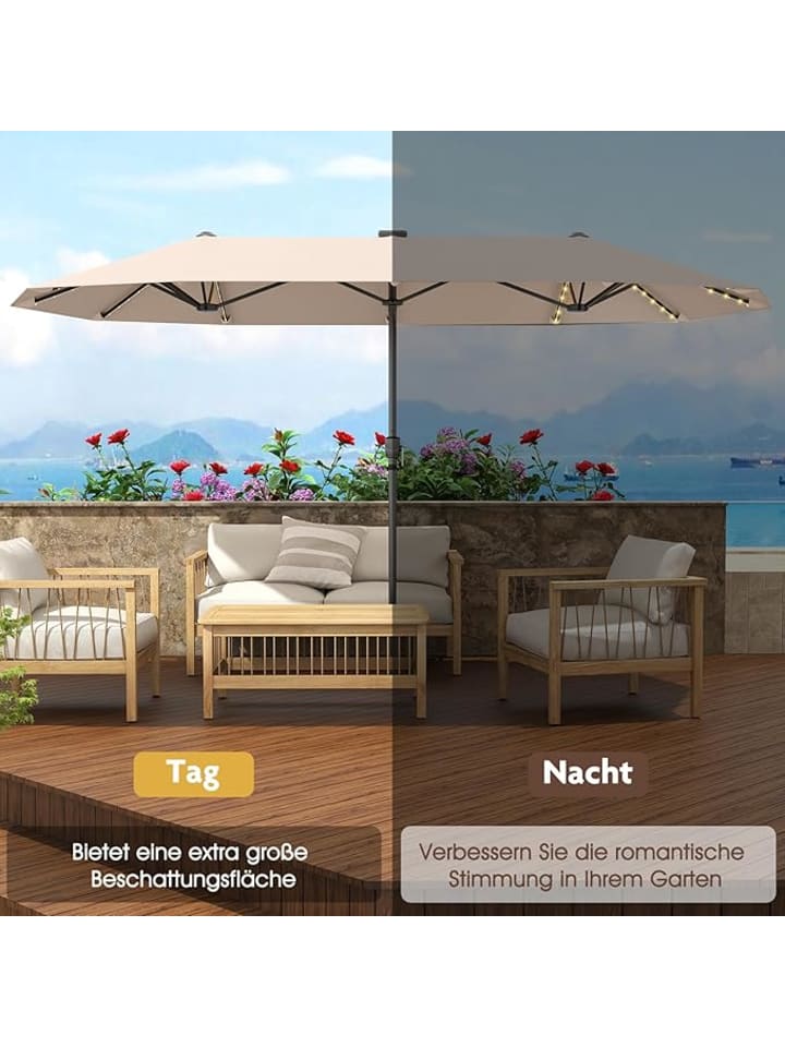 COSTWAY Doppelsonnenschirm mit LED 380 x 200 cm in Beige günstig kaufen onesize