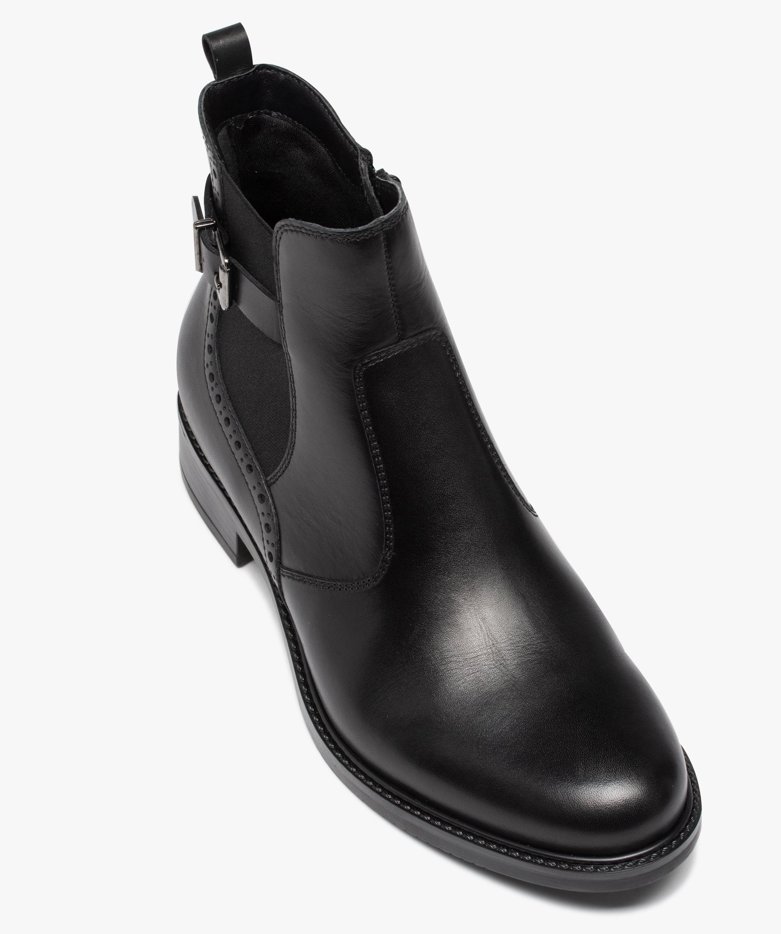 Boots femme Chelsea unies à talon plat et bride fantaisie noir | GEMO