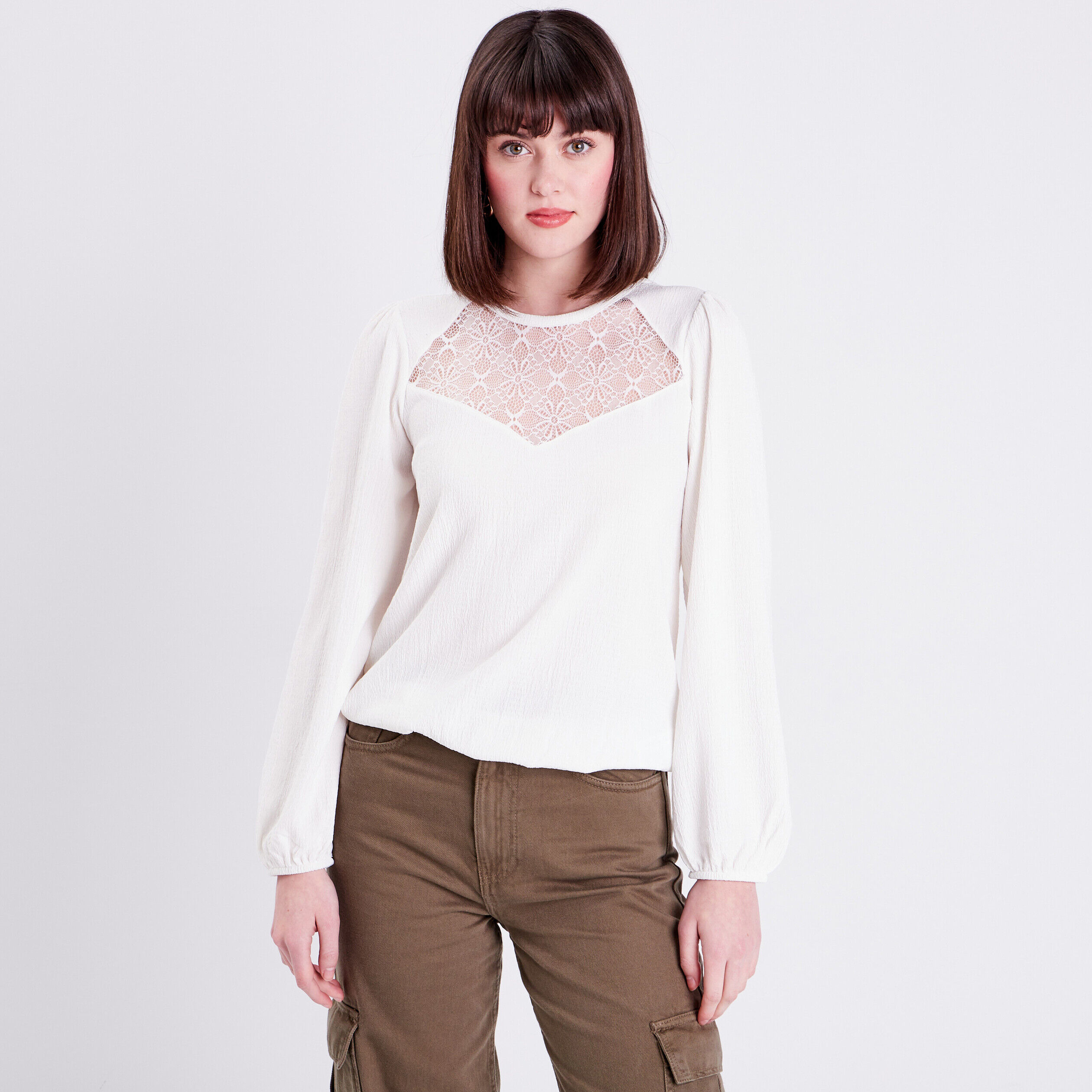 Blouse manches longues ecru femme | Cache Cache