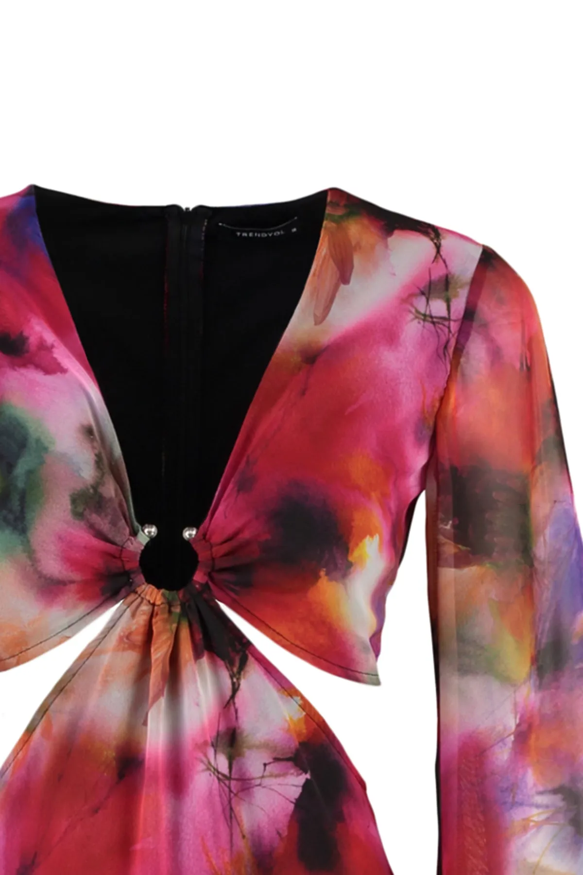 Trendyol Collection  Mehrfarbiges, gerade geschnittenes, gewebtes Mini-Fensterkleid mit detailliertem Muster aus Chiffon in limitierter Auflage TWOSS22EL2574