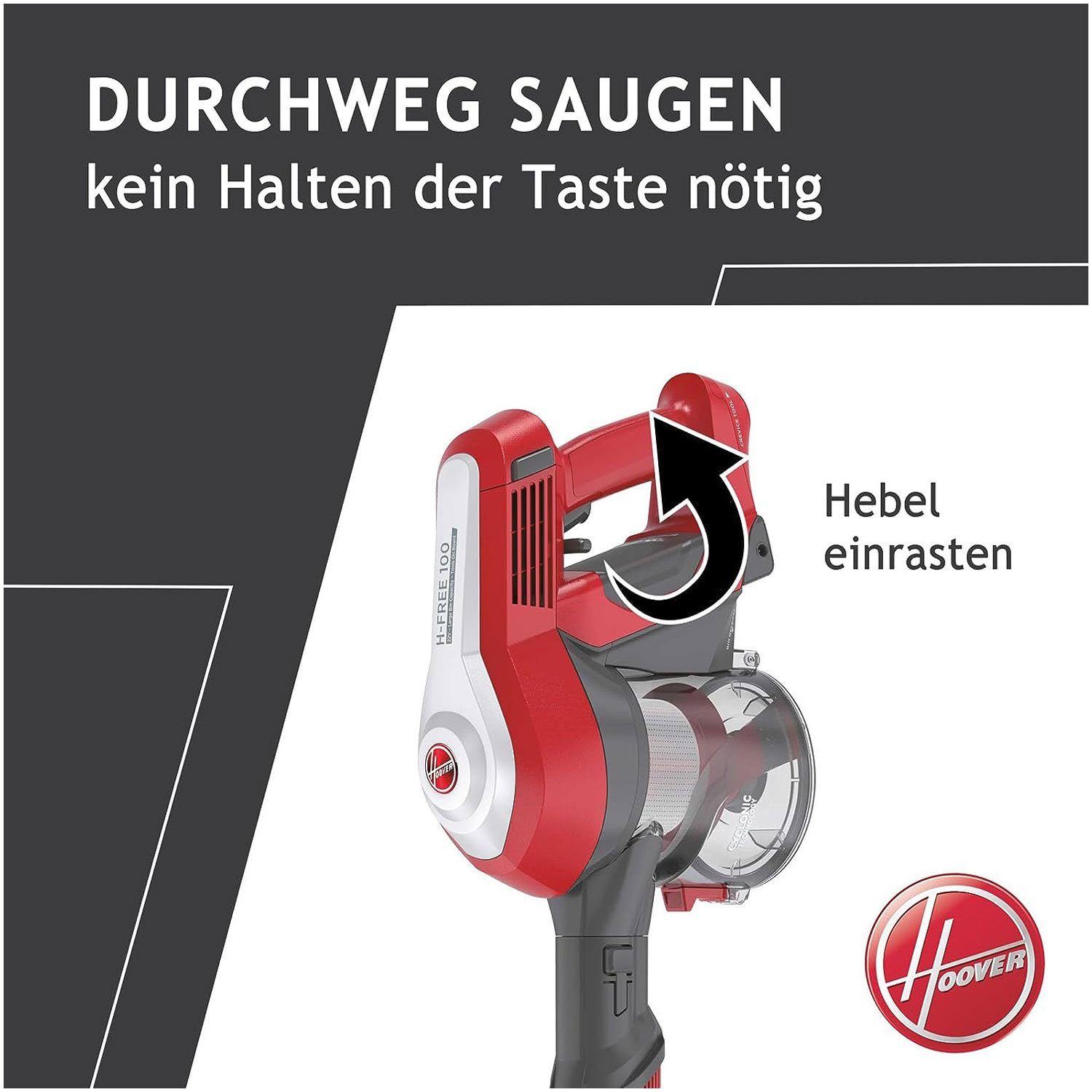 Hoover Akku-Hand-und Stielstaubsauger HF 122RH-11, 170 W, beutellos, Boden- & Handsauger in Einem, 22 V, LED-Licht, Turbo, 0,9 l Behälter