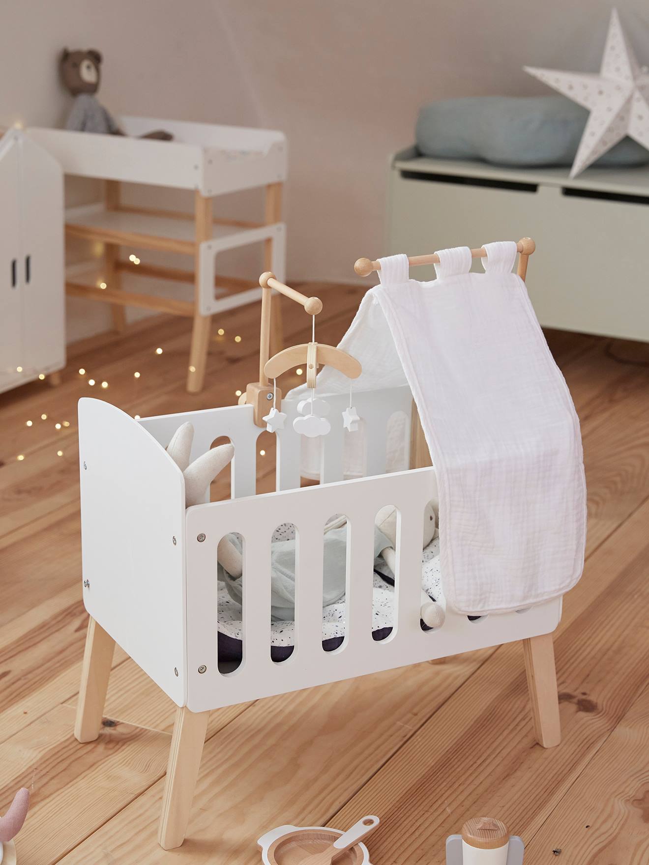 Ciel de lit pour lit poupon en bois FSC® blanc