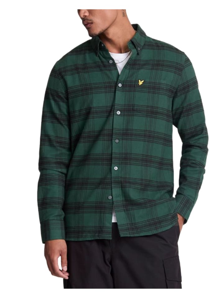 Lyle & Scott Langarmhemd in Tiefgrün/Schwarz günstig kaufen S