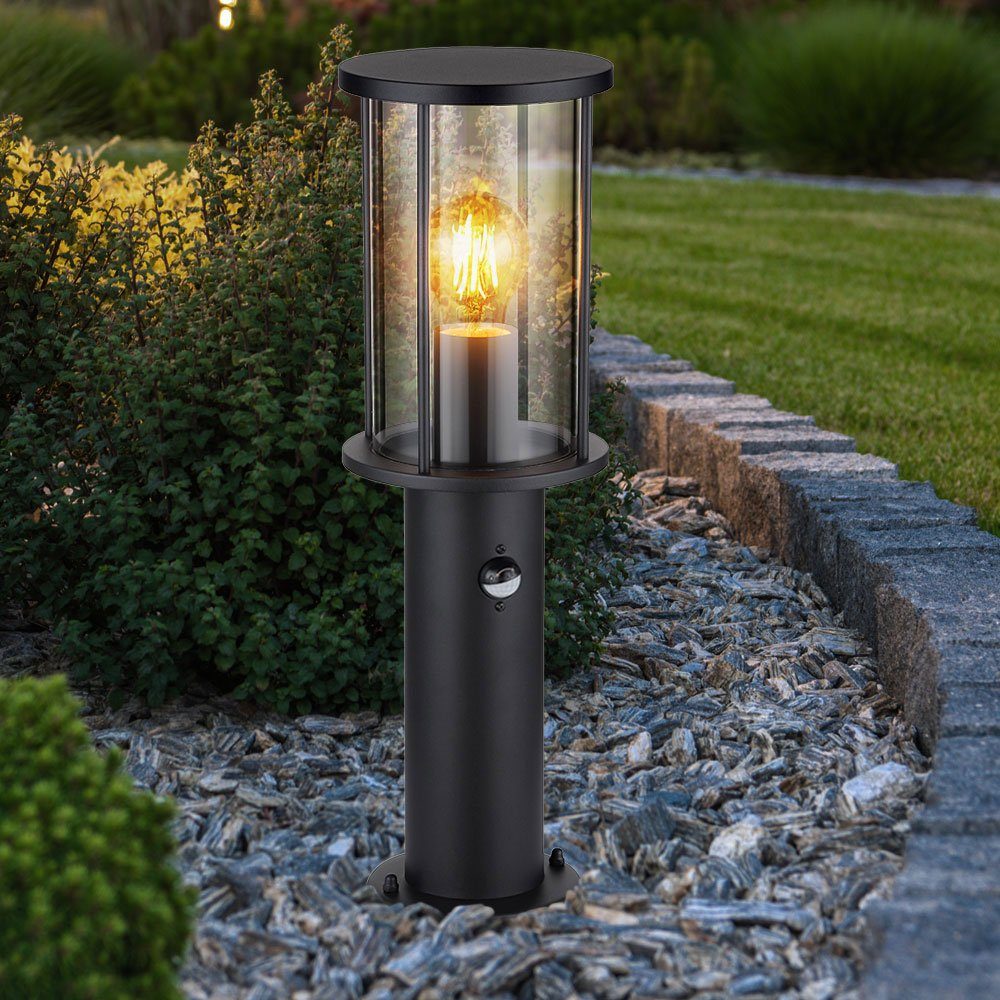 Globo Sockelleuchten, Leuchtmittel nicht inklusive, Außen Stehleuchte Gartenlampe Edelstahl Glas rauch Sensor H 45 cm